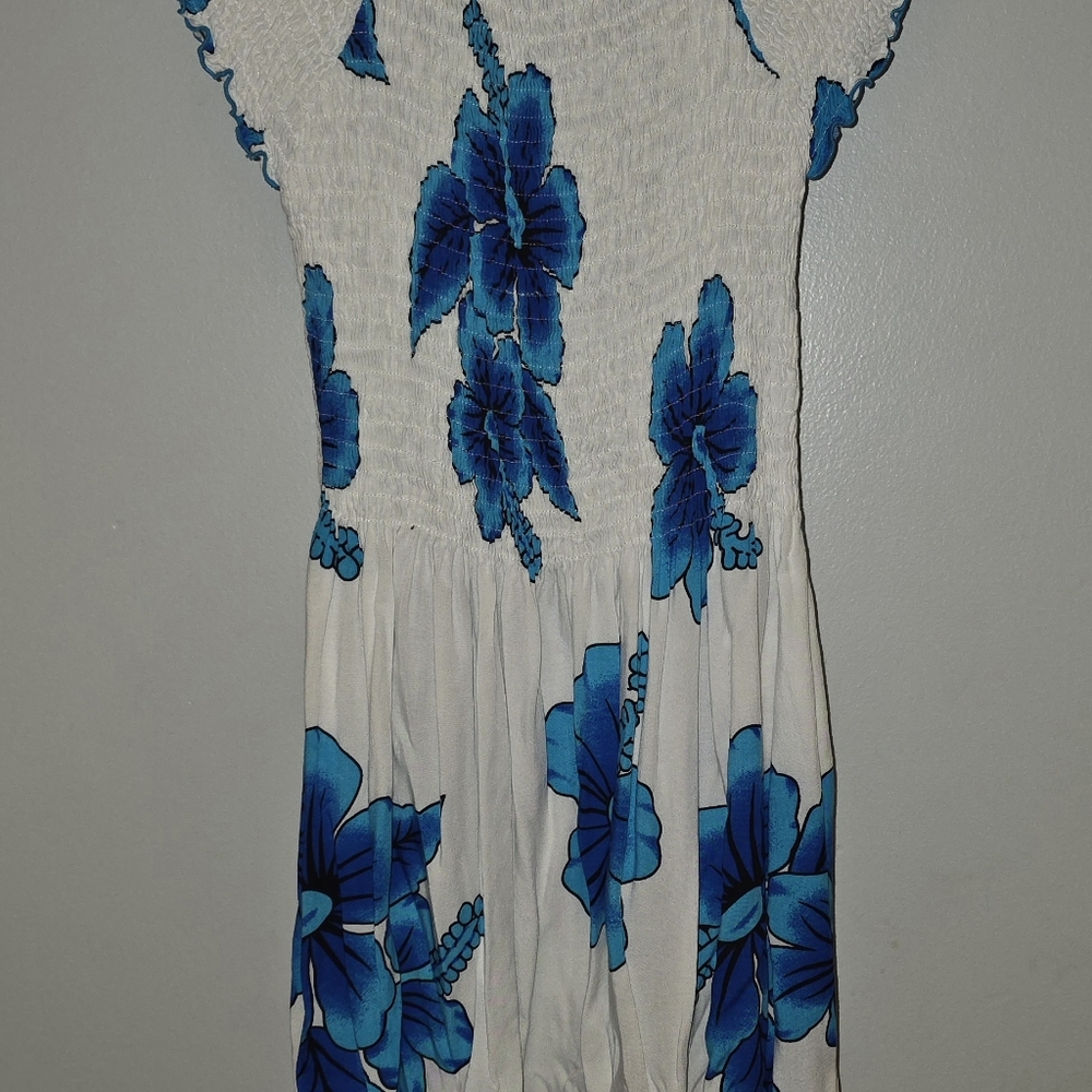 Favant Vintage Y2K White & Blue Hibiscus Floral Dress (One Size - M/L) - Picture 6 of 7
